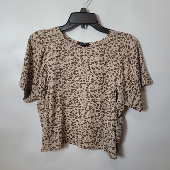 Velvet Heart Womens Leopard Print Short Sleeve Top S 100% Rayon Beige & Brown - Picture 1 of 13